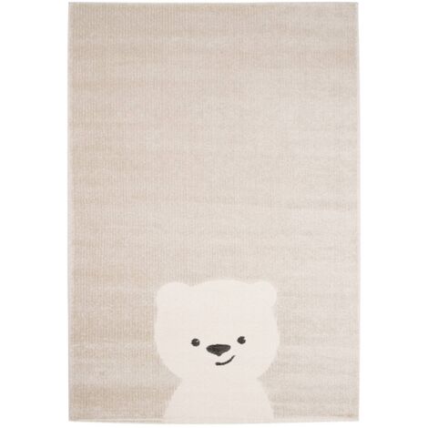 120x170cm children's rug Beige / Cream, little teddy bear, short pile, very soft curly rug