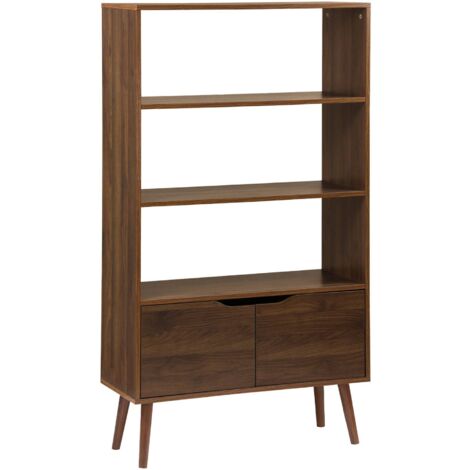 Walnut-effect bookshelf, 2 doors, 3 levels Walnut 80x30x140 cm - Nepal