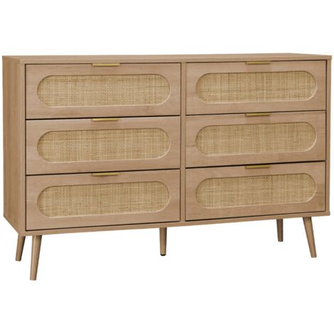 Wood and rounded cane chest of drawers, 6 drawers Natural 120x39x79 cm - Eva (1/5)