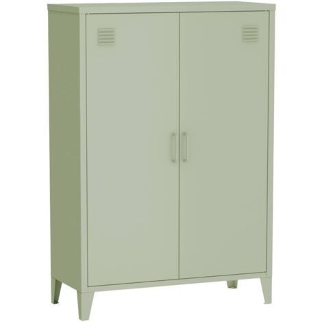 Metal sideboard cabinet with 2 storage compartments, industrial-style Light Green 75x33x110 cm - Soho