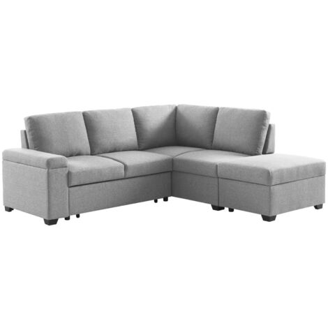 3-seater corner sofa bed with footstool, Carl, Light Grey, 223x83x89 cm