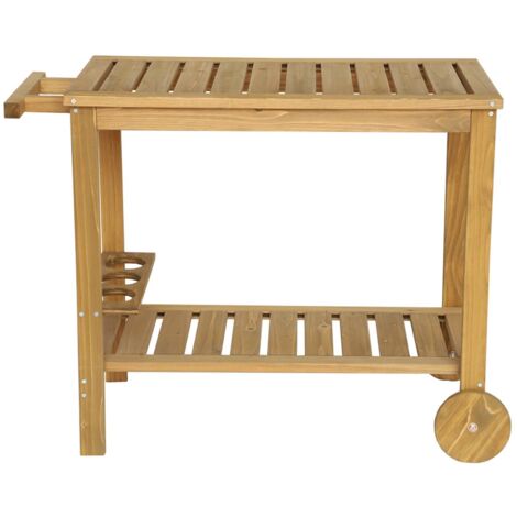 Wooden barbecue sideboard with wheels and a handle, Aulne, Natural, 95x47x74 cm