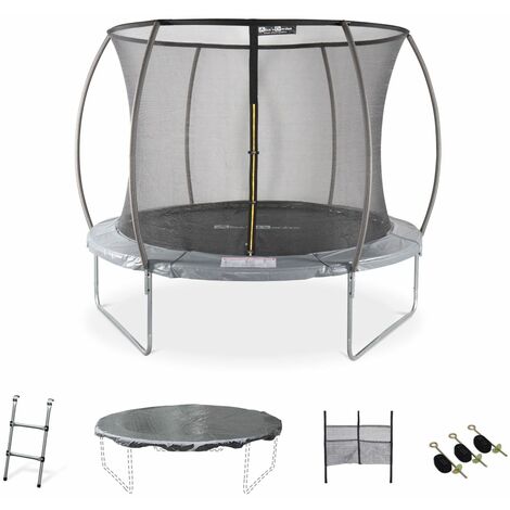 10ft Trampoline with accessories kit - Ø305 cm - Mars Inner - New Design - Garden trampoline with curved tubes 2.5 m |Quality PRO. | EU standards. - Grey