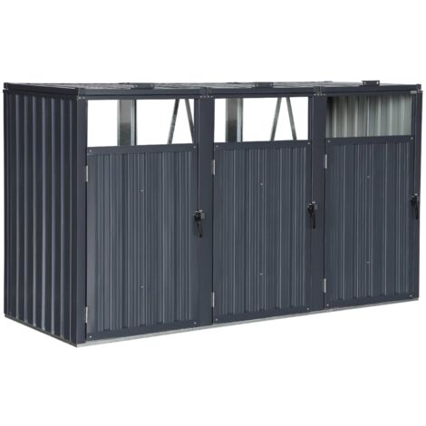 Grey galvanised steel bin shed, Escaut, Grey, 219x82x124 cm