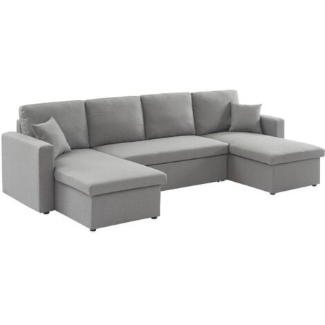 4-seater panoramic sofa bed in fabric, Urban, Dark Heather Grey, 281x142x86 cm