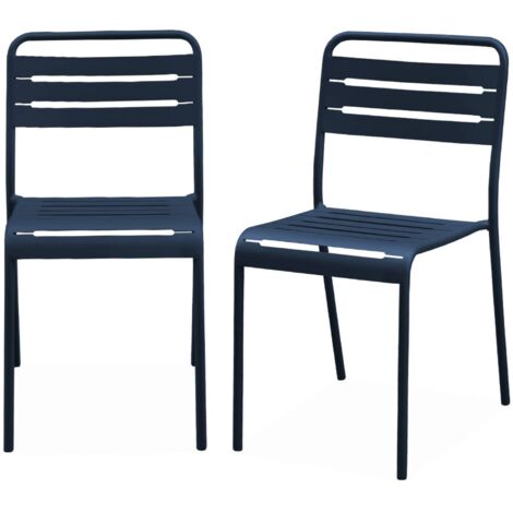 Pair of steel and stackable garden chairs, Amelia, Marine blue, 44x52x79 cm