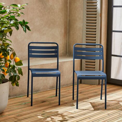 Pair of steel and stackable garden chairs, Amelia, Marine blue, 44x52x79 cm