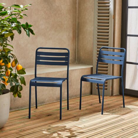 Pair of steel and stackable garden chairs, Amelia, Marine blue, 44x52x79 cm