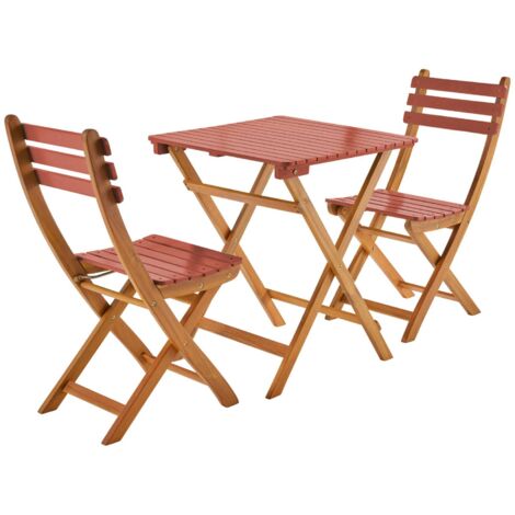 Acacia wood garden table, 2 folding chairs, Hilora, Terracotta, 60x60x8 cm