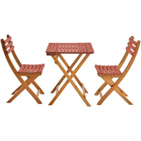 Acacia wood garden table, 2 folding chairs, Hilora, Terracotta, 60x60x8 cm