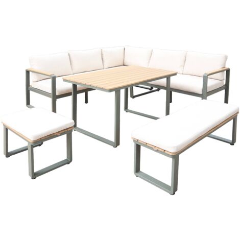 8-seater garden lounge in acacia wood and aluminium, Pampas, Khaki Green, 197x72.5x72.5 cm