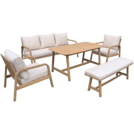 7-seater garden lounge in acacia wood, Carnota, Beige, 176x84x74 cm