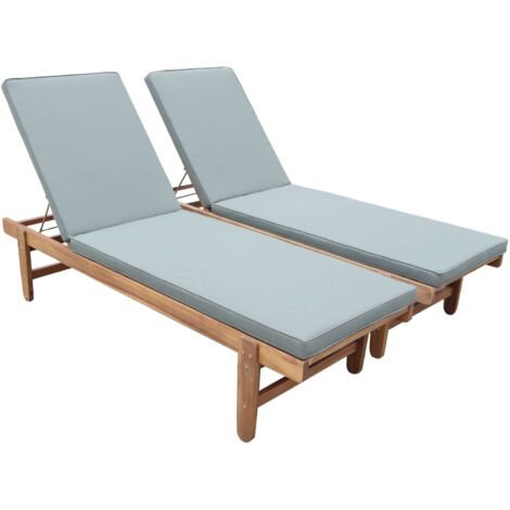 Pair of multi-position wooden sun loungers with wheels, Arequipa, Khaki Green, 190x60x88 cm