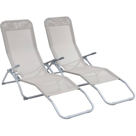 Pair of textilene sun loungers with 2 reclining positions Taupe Grey 60x165x70 cm - Levito