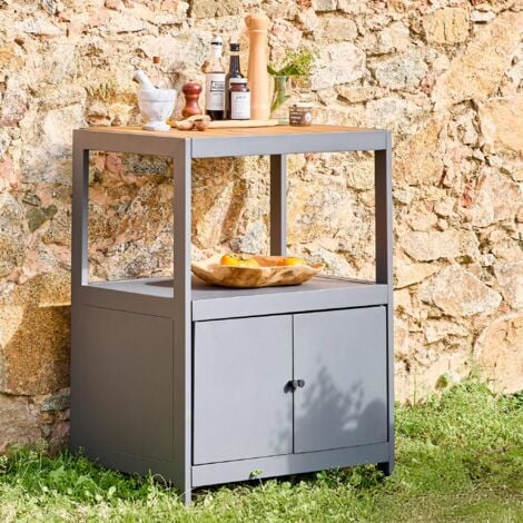 2 doors aluminum outdoor and polywood kitchen  , Albi, Anthracite, 70x50x91 cm