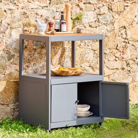 2 doors aluminum outdoor and polywood kitchen  , Albi, Anthracite, 70x50x91 cm
