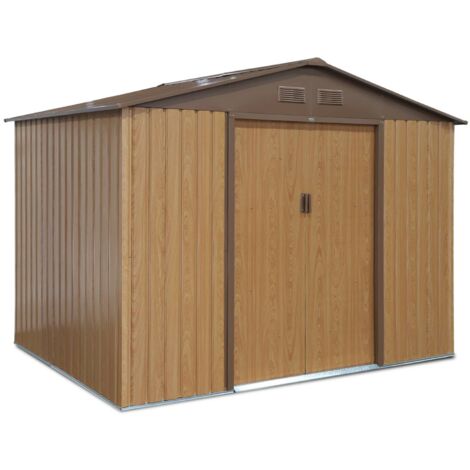 Metal garden shed 5.29m² with anchoring kit, Ferrain, Light wood, 277x194x203 cm