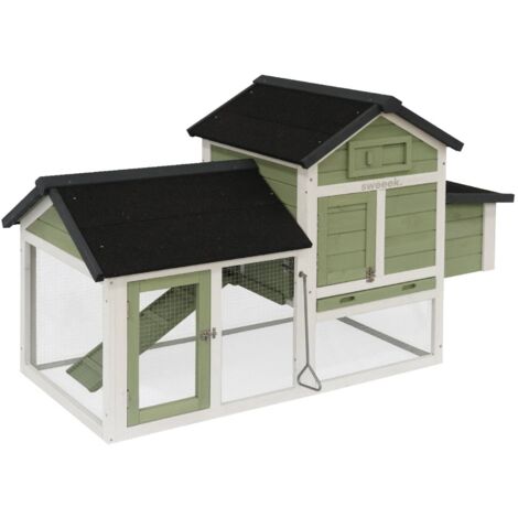 Wooden chicken coop for 3 chickens with nesting box, Galinette, Green, 151x69.5x92.5 cm