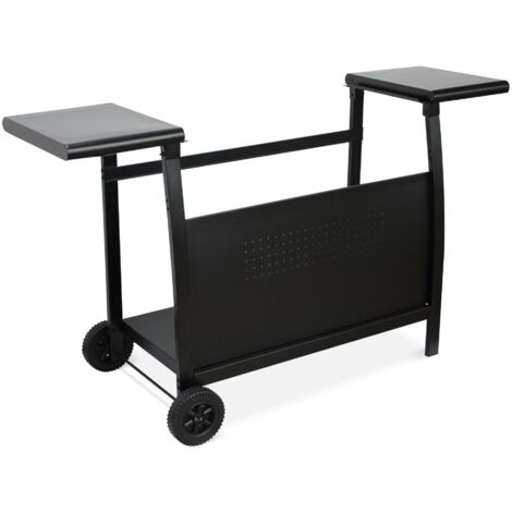 Serving cart gas plancha, Porthos 4-burner trolley, Black barbecue trolley, outdoor kitchen, wheels