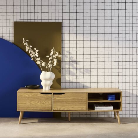 Ash-effect TV stand, 2 doors, 1 shelf, 160cm