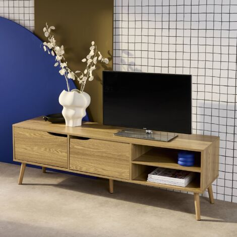 Ash-effect TV stand, 2 doors, 1 shelf, 160cm