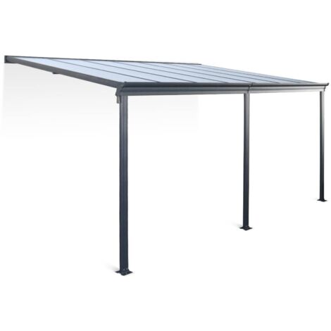 3x4m aluminium lean-to pergola with gutter Anthracite 443x299x258 cm - Avenio