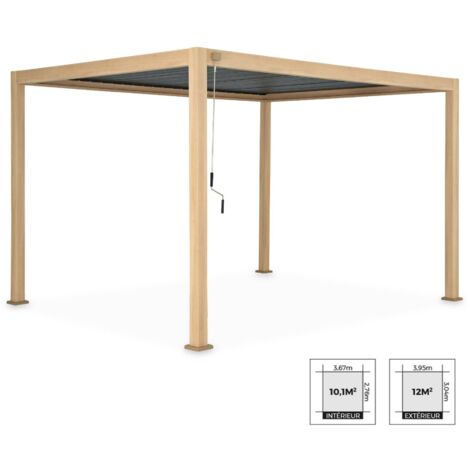 Louvered pergola aluminium 4 x 3m light wood coloured - Triomphe