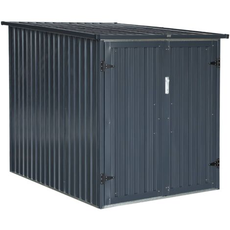 Bike garage, storage for 2 bikes, grey galvanised steel, W 142 x D 198 x H 157 cm