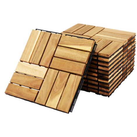 Set of 30x30cm wooden patio tiles, square pattern, Sarrafo, Natural, 30x30x1.9 cm
