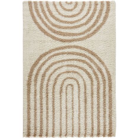 Indoor shaggy rug CHRIS, geometric rainbow pattern, beige, long pile, 80 x 140 cm (1/5)