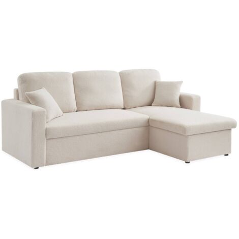 3-seater corner sofa bed in white boucle, Ida Boucle, White, 219x81x68 cm