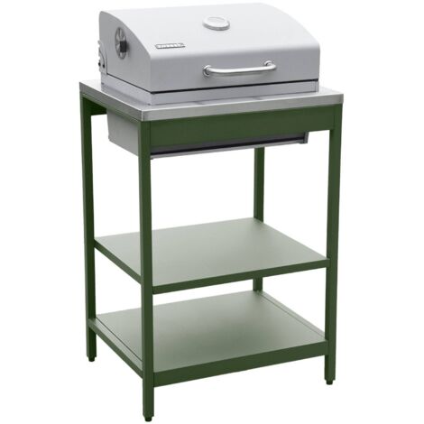 Barbecue charcoal grill green Naxos chrome-plated grate 2 shelves (1/5)