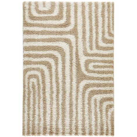 Shaggy Indoor Rug with Beige Geometric Patterns, Queensy, 230x160x3 cm