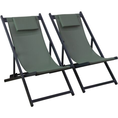 Set of 2 Aluminium multi-position sun loungers Khaki Green 99x88.5x58 cm - Gaia