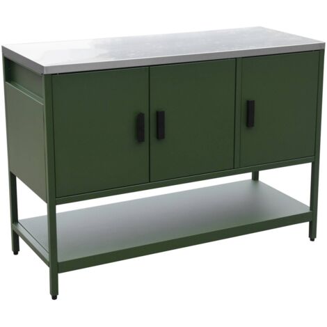 Outdoor kitchen Naxos Green steel with 3 doors and 1 shelf W120cm (1/5)