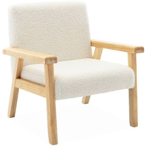Children's scandi-style armchair in boucle fabric, rubberwood white 47x43.5x50 cm - Isak kids