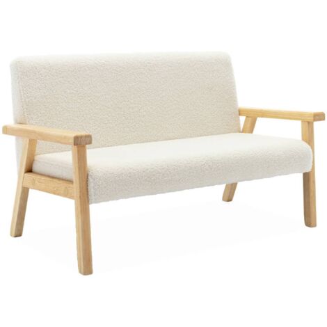 2-seater children's bench in boucle fabric and rubberwood white 84x43.5x50 cm - Isak kids