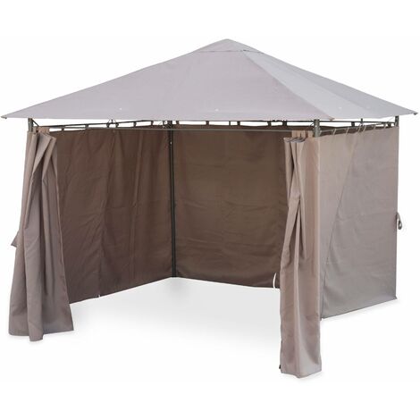 Heavy duty 3x3m gazebo with curtains, Elusa, Beige-brown, 267x267x262 cm