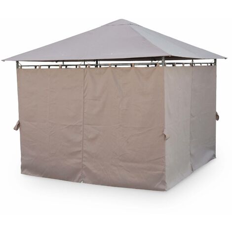 Heavy duty 3x3m gazebo with curtains, Elusa, Beige-brown, 267x267x262 cm