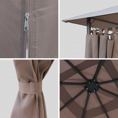 Heavy duty 3x3m gazebo with curtains, Elusa, Beige-brown, 267x267x262 cm