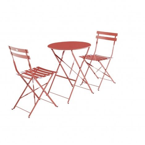 Foldable bistro garden set - Round Emilia terracota - Ø60cm round table with two foldable chairs, thermo-lacquered steel - Terracotta
