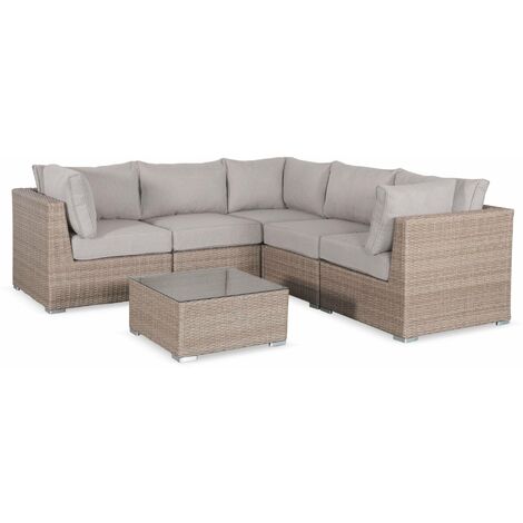 Premium Quality rounded polyrattan garden sofa set –VITTORIA– Natural, beige cushions - 5 seats, modular, maximum comfort