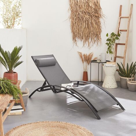 Pair of aluminium and textilene sun loungers, 4 reclining positions, Louisa, Anthracite, 167x64x82 cm