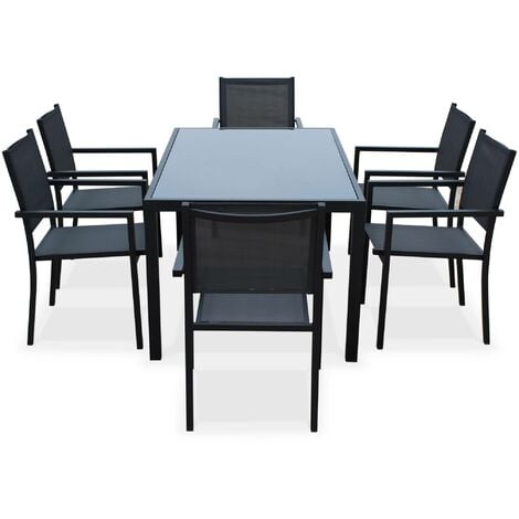 6-seater aluminium garden table with textilene chairs, Capua 6, Anthracite, 150x90x71 cm