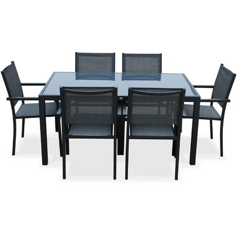 6-seater aluminium garden table with textilene chairs, Capua 6, Anthracite, 150x90x71 cm