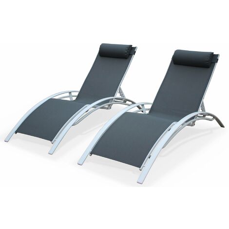 Set of 2 aluminium and textilene sun loungers, 4 reclining positions White 167x64x82.5 cm - Louisa