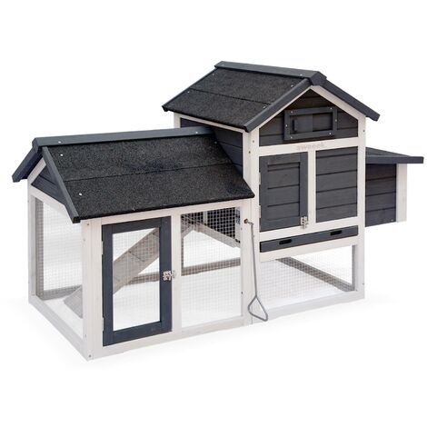 Wooden chicken coop for 3 chickens with nesting box, Galinette, Anthracite, 151x69.5x92.5 cm