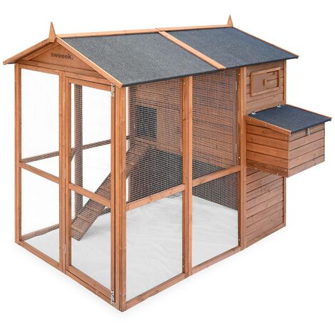 Wooden chicken coop for 4 chickens with nesting box Natural 195x163x173 cm - Cotentine