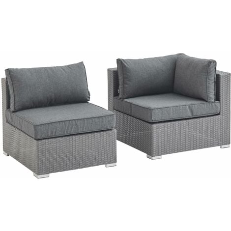 Rattan sofa set - Brescia in grey - 1 corner armchair + 1 chair