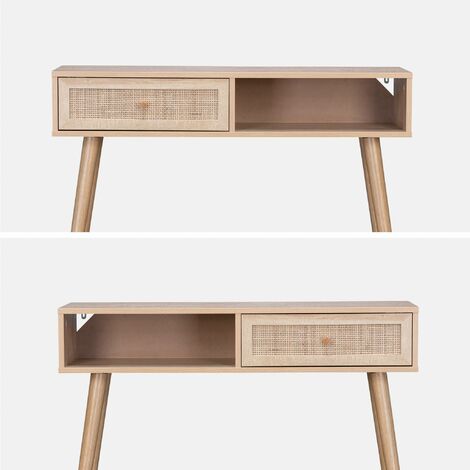 100cm wood and cane decor console table, Boheme, Natural, 100x29x81 cm